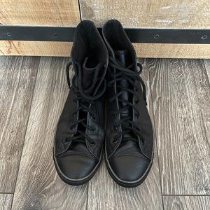 High Top Black Leather Slim Sole